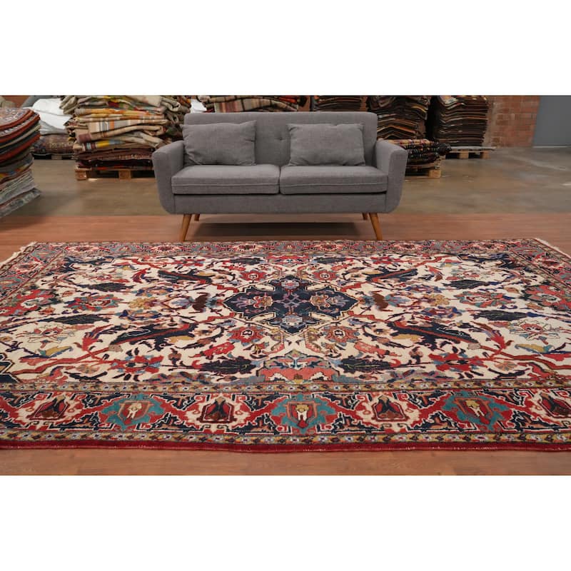 Hand Knotted Oriental 100% Wool Carpet Traditional Floral Beige & Ivories Tabriz Area Rug - 11' 2'' X 7' 4''