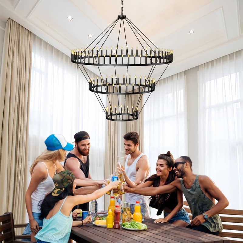 Extra Large Wagon Wheel Chandeliers Black Modern Farmhouse Candle Chandeliers