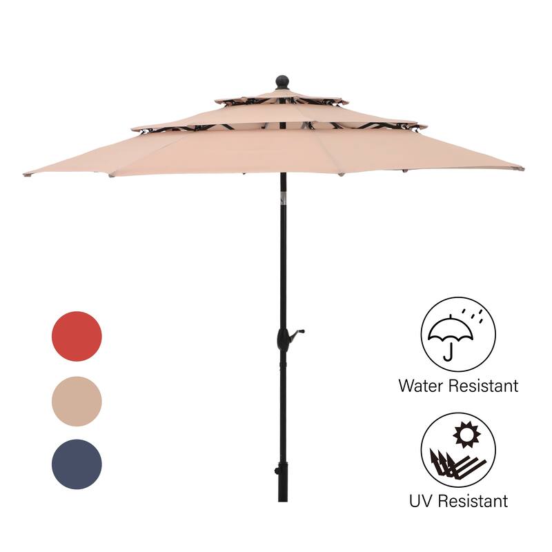 PHI VILLA 10ft 3 Tier Autotilt Patio Umbrella Outdoor Double Vented