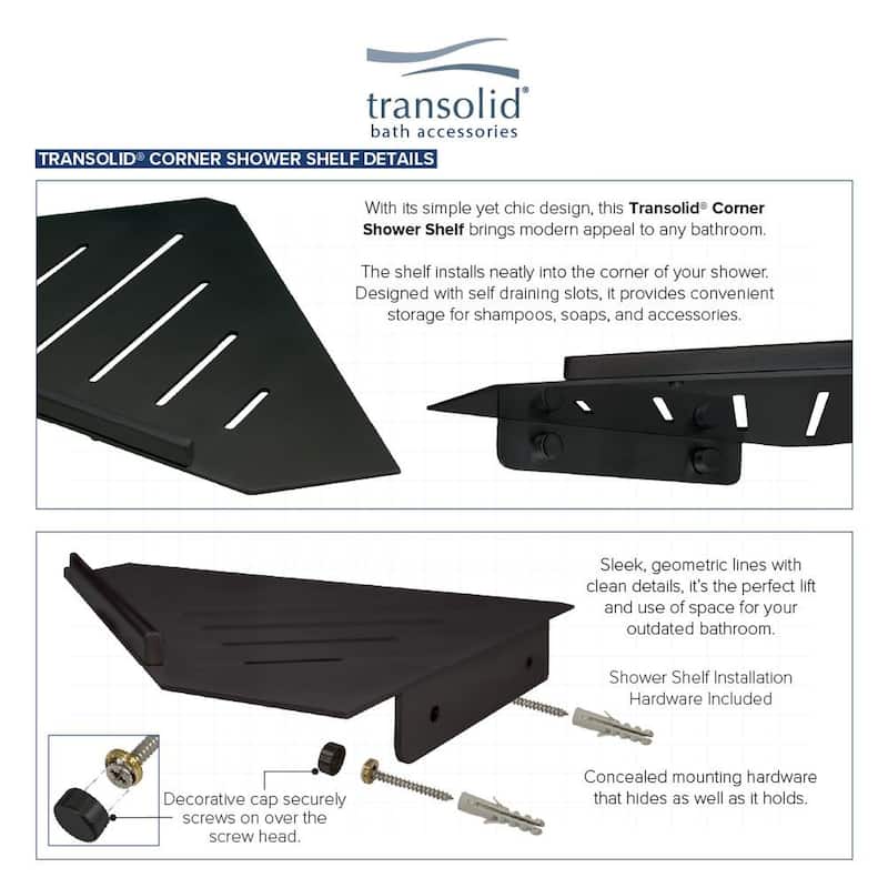 Transolid K-SS17-SSC Shower Shelf Kit - 17-in Shower Shelf and 2 Corner shelves - 17x4.45x0.78
