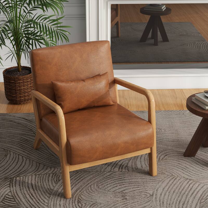 Mid Century Modern Upholstered Accent Chair with Pillow
