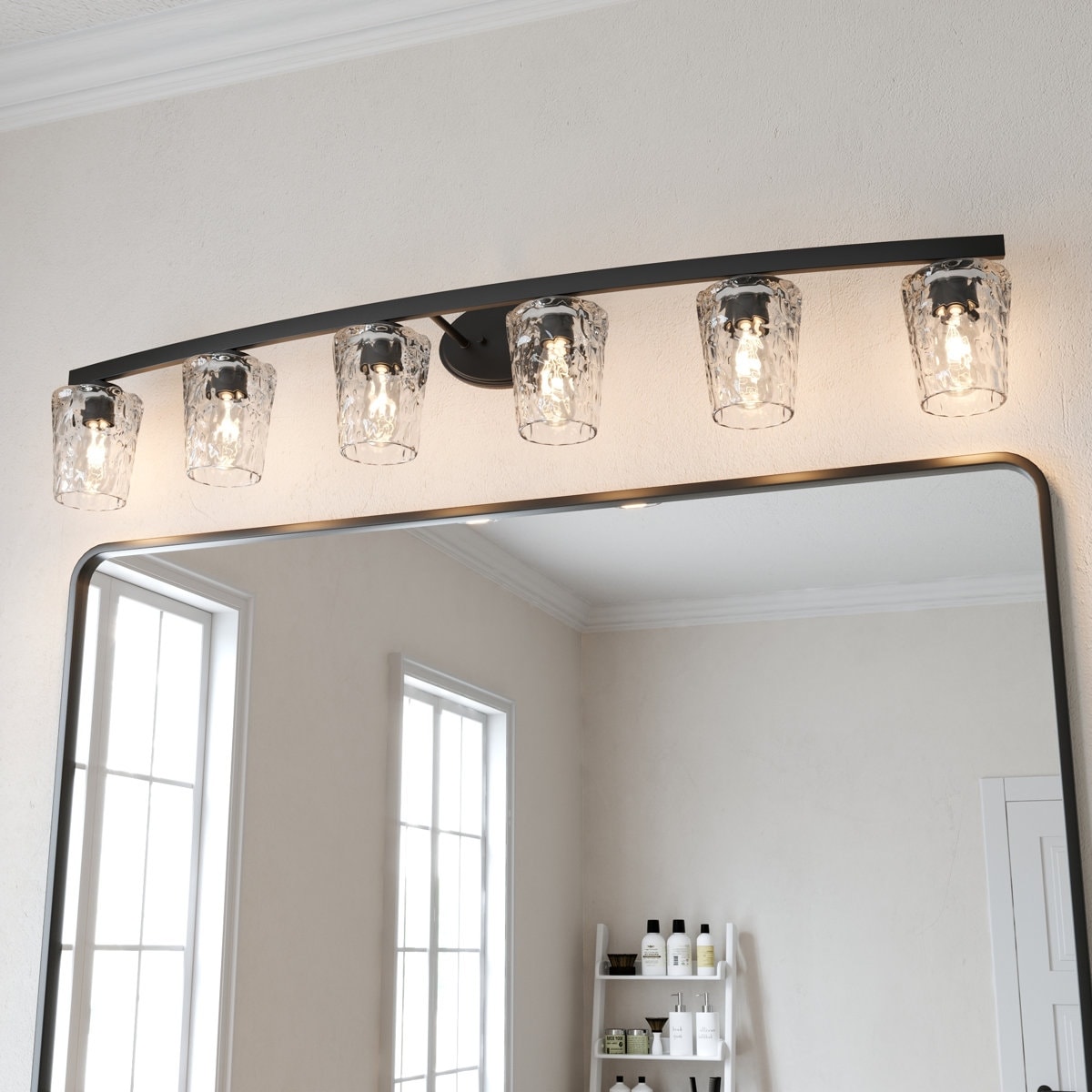 Acroma 6-light Matte Black Bathroom Vanity Light with Hammered Clear Glass Shades