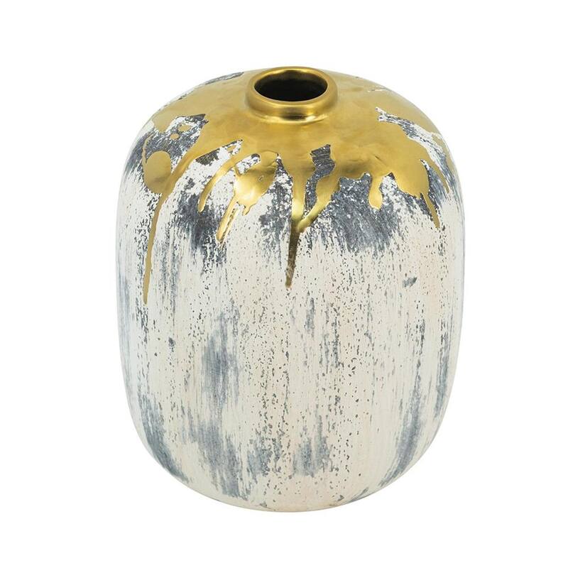 8" Gray Ivory And Gold Modern Abstract Ceramic Table Vase - 6.30