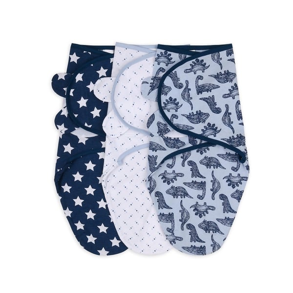 slide 2 of 5, The Peanutshell Blue Dino Swaddles, 3-Pack, Small/Medium