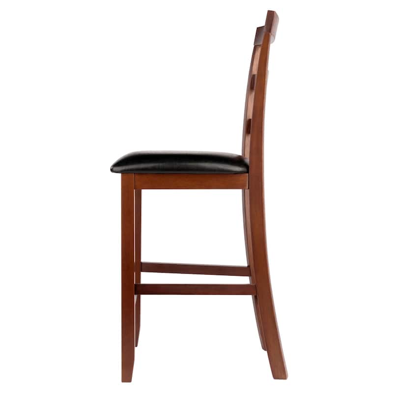 2 Piece Walnut Brown Black Cushioned Ladder Back Counter Stools 40.5"