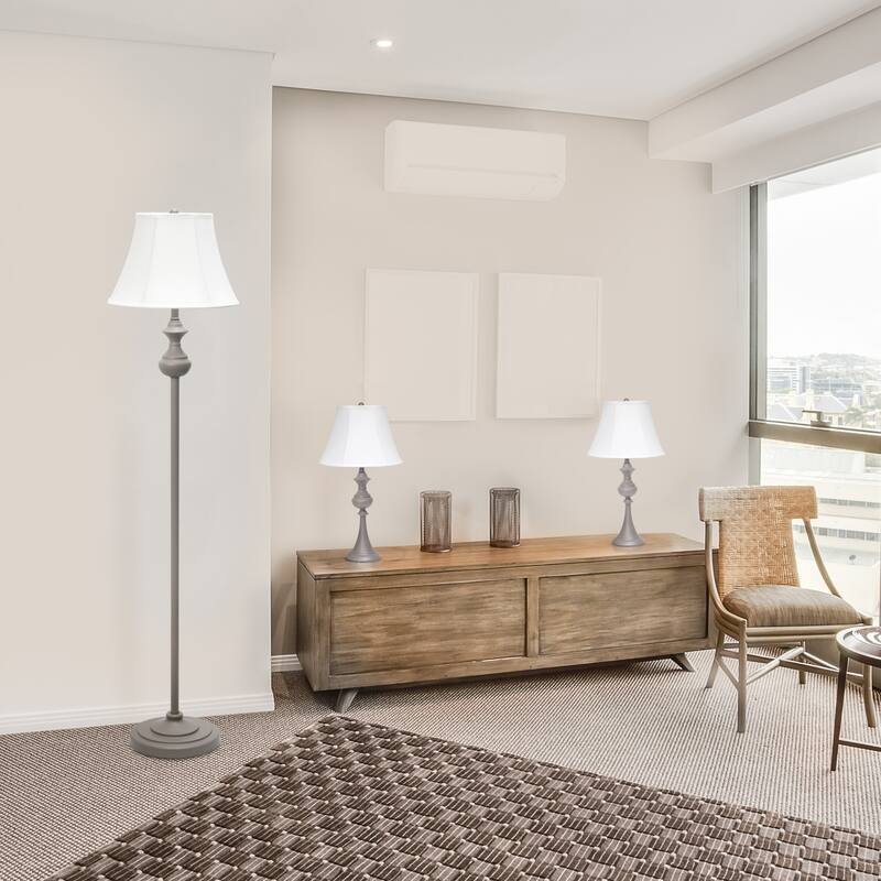 60 in. Gray Finish Table Lamp Set with Beige Shade, 3 Piece Set for Living Room