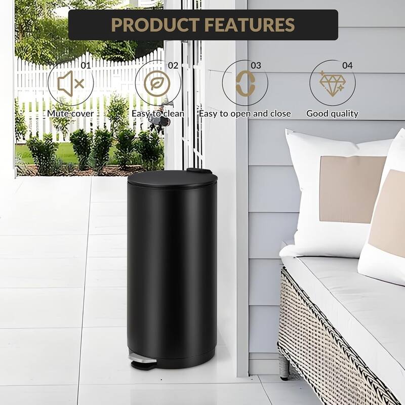 8 Gal Round Trash Can, Step-on Garbage Bin for Kitchen, Office, Bathroom