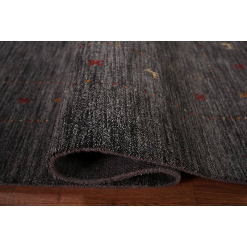 Tribal Gabbeh Indian Area Rug Handmade Grey Wool Carpet - 8'4" x 9'9"