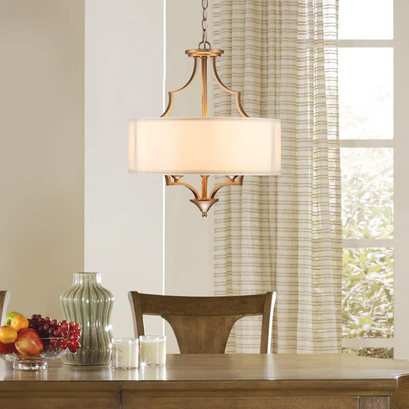 Modern 3 - Light Candle Style Drum Shaded Black/Gold Chandelier