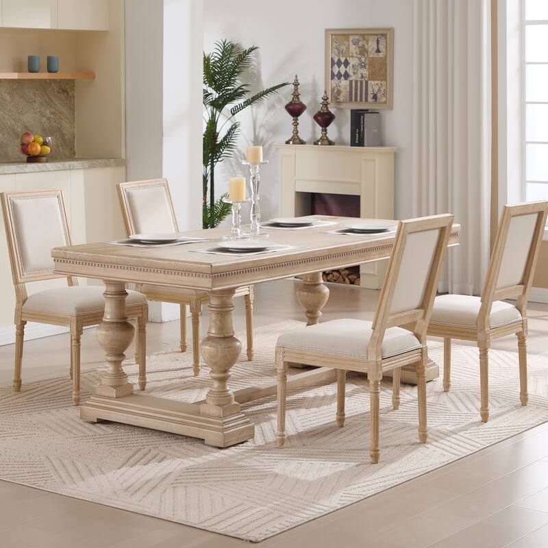 French Country Dining Chairs Set of 2, Upholstered Chairs with Square Back, Wire drawing and carving techniques