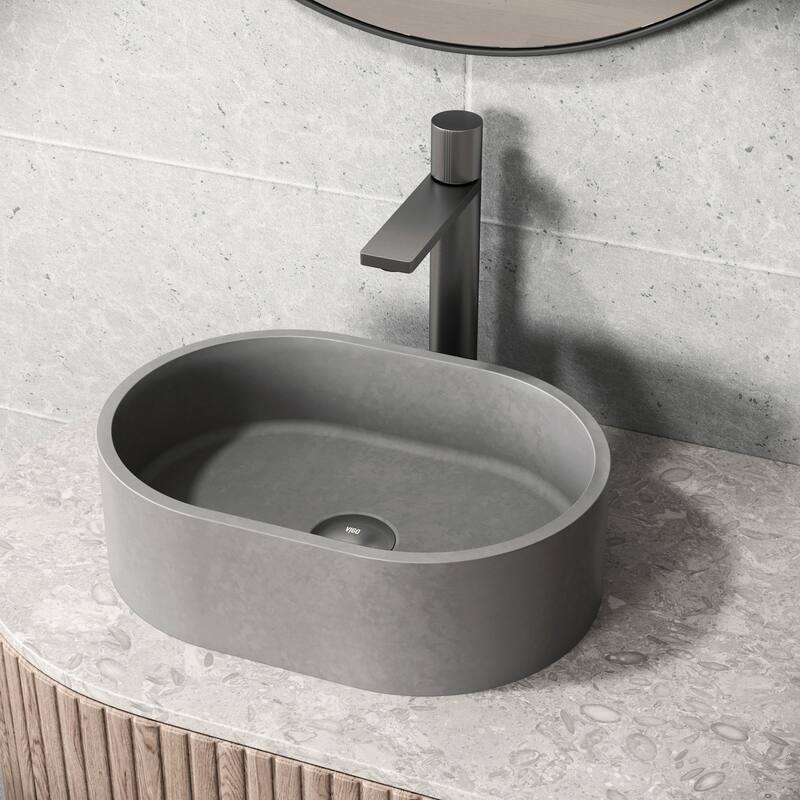 Vigo Concreto Stone 15-3/4" Oval Concreto Stone Vessel Bathroom Sink - Gray