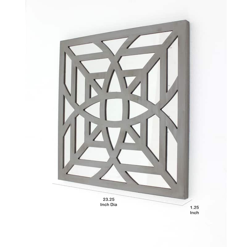 23 x 23 Mirrored Wall Decor Set of 2 with Geometric Wood Cut Out, Gray