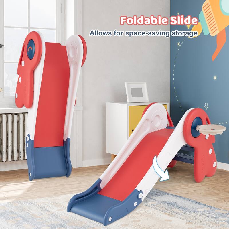 Gymax 3 in 1 Toddler Slide w/Basketball Hoop & Basketball Foldable