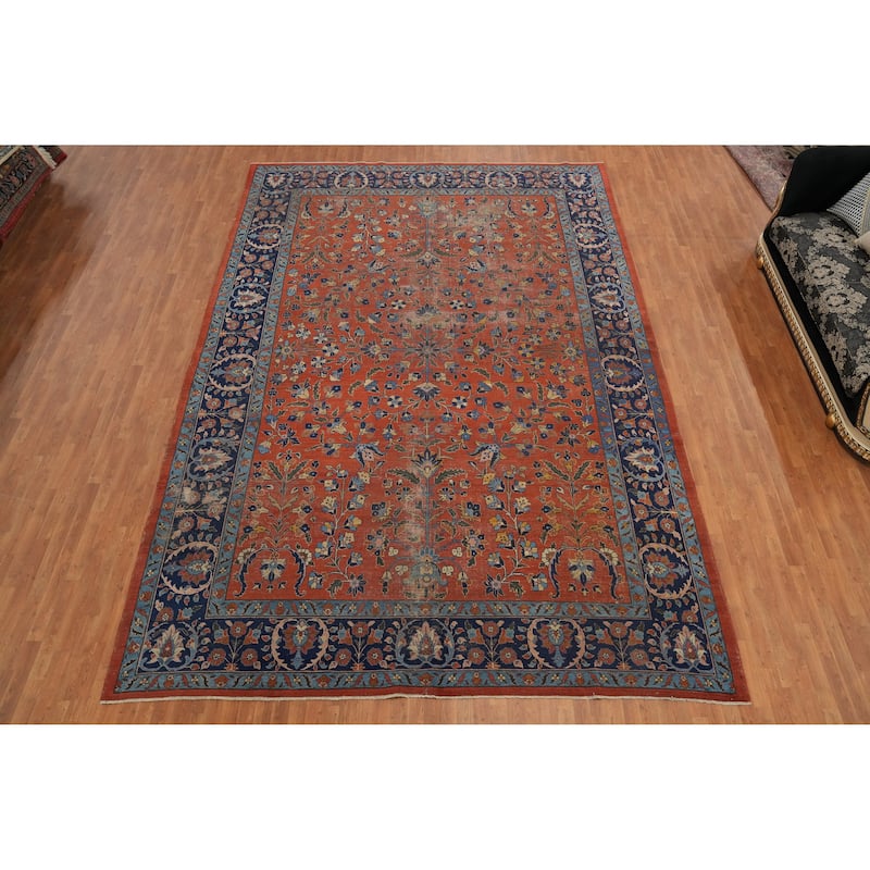 Hand Knotted Oriental 100% Wool Carpet Traditional All-Over Oranges & Rust Sarouk Area Rug - 16' 2'' X 10' 11''