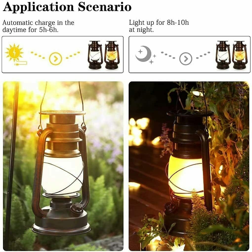 Solar Lantern Outdoor, 2 Pack Hanging Lantern with Remote Control, Flickering Flame Vintage LED Lantern, YYM023