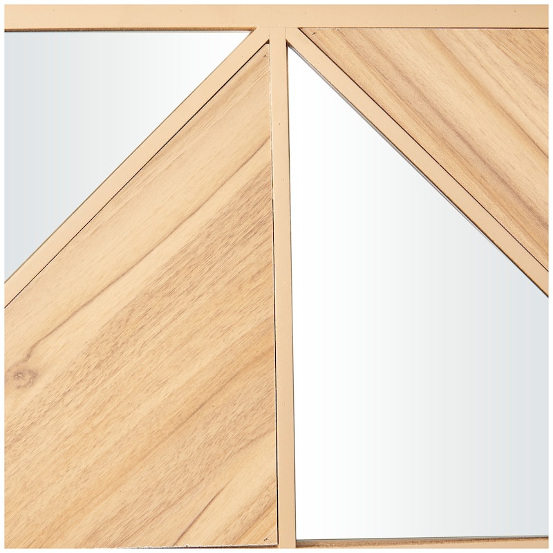 Light Brown Wood Triangle Mirrored Geometric Wall Decor