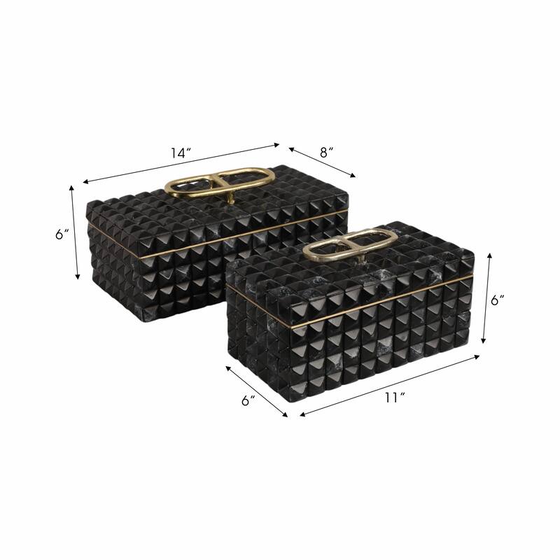 Decorative Box with Lid and Metal Handle - Set of 2, 14", 11", Gray - 14.0"