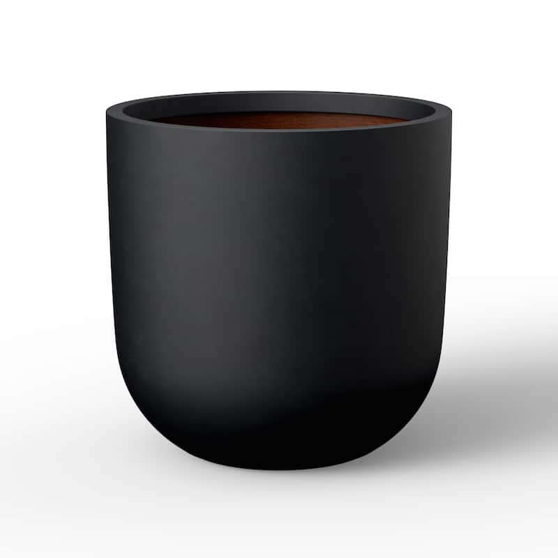 Concrete Round Planter Flower Pot with Drainage Holes - 11 x 11 - Matte Black(Enhanced Interior)