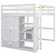 preview thumbnail 11 of 13, White Full Size Solid Wood Loft Bed with Built-in Wardrobe, Desk, Storage Shelves and Drawers