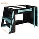 preview thumbnail 8 of 45, Full Size Loft Bed with Bulit-in Desk and RGB Light, Wooden Loft Bedframe w/ Multi-storage Shelves & Ladder, Kids Playhouse Bed