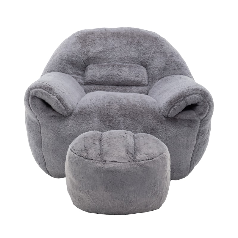 Comfy Bean Bag Sofa With Back Support, With Footstool,Faux Fur Bean Bag Chair For Adults And Kids