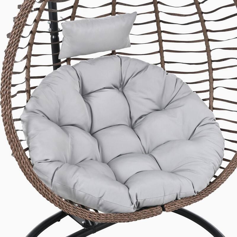 Indoor Outdoor Hanging Hammock Chair with Stand, Foldable Rattan Egg Swing Chair with Cushion & Headrest