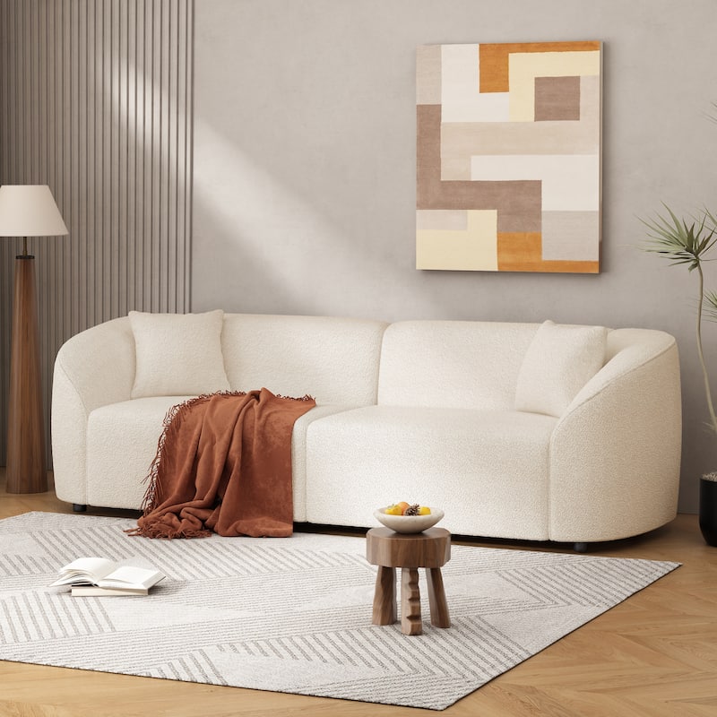87.5" Modern Curved Bouclé Sofa Couch for Living Room, Oversized 2-Seater Loveseat, Upholstered Sofa for Apartment, Small Space