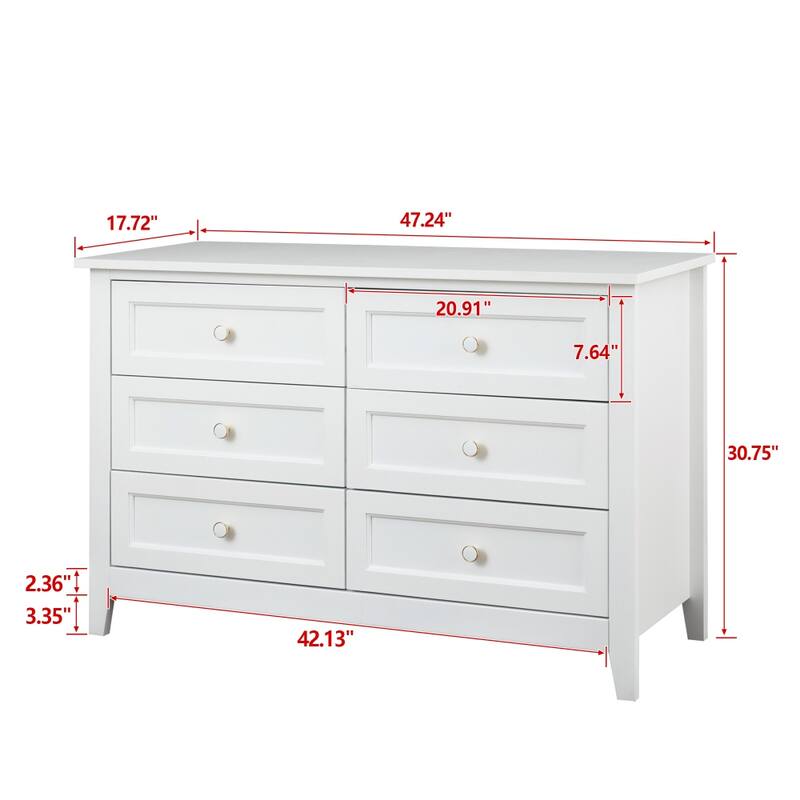 6 Drawer Dresser Bar Storge Cabinet Lockers with Retro Round Handle