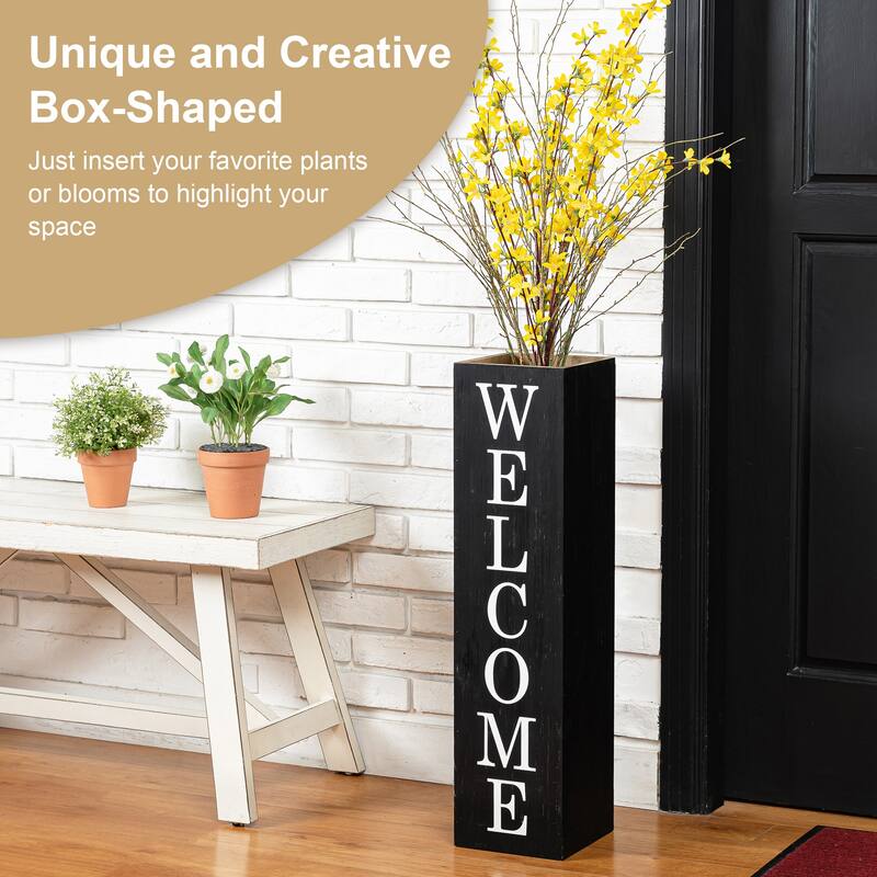 30"H Wooden Welcome Porch Sign Rustic Double Sided Box-shaped "WELCOME, Home" Planter for Front Porch Decor by Glitzhome