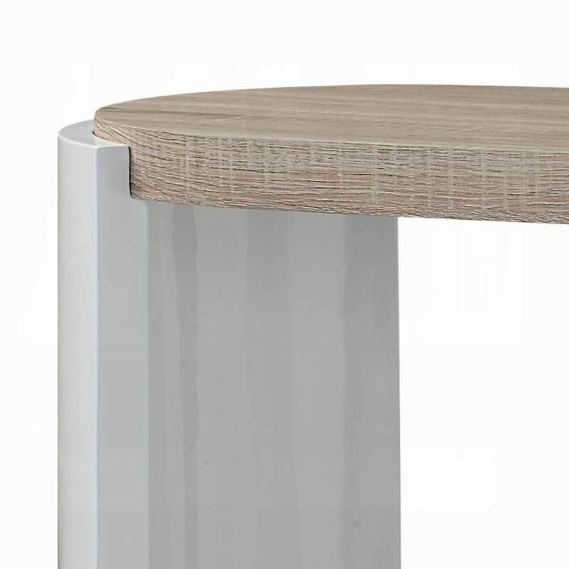 Romani Sofa Console Table, White High Gloss Wood, Brown, Oval 47 Inch