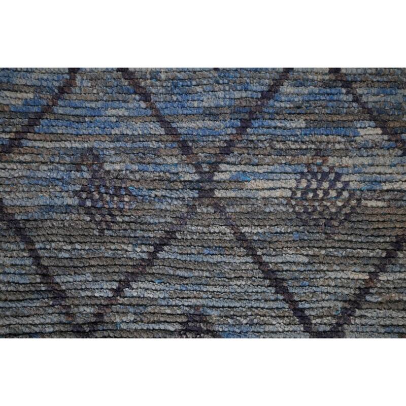 Blue Trellis Moroccan Area Rug Handmade Wool Carpet - 6'0"x 9'8"