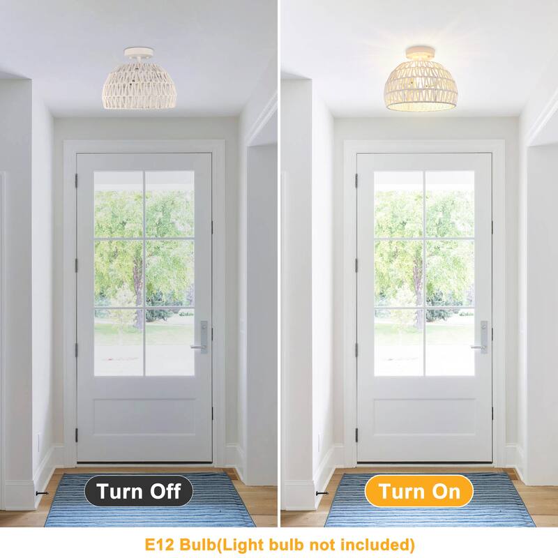 Semi Flush Mount Rattan Light Fixture Woven Ceiling Light Fixture