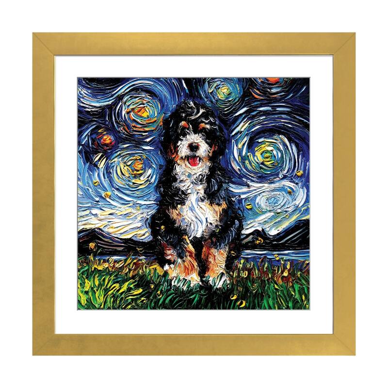 iCanvas "Bernedoodle Night" by Aja Trier - Gold - 24x24x1
