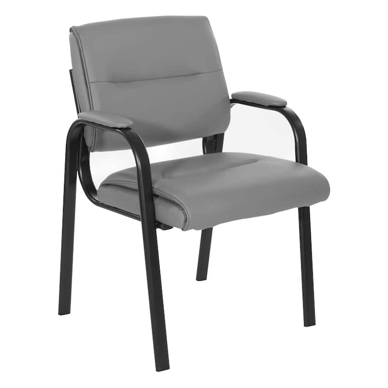 Guest Chair in Faux Leather and Black Finish Frame - Charcoal