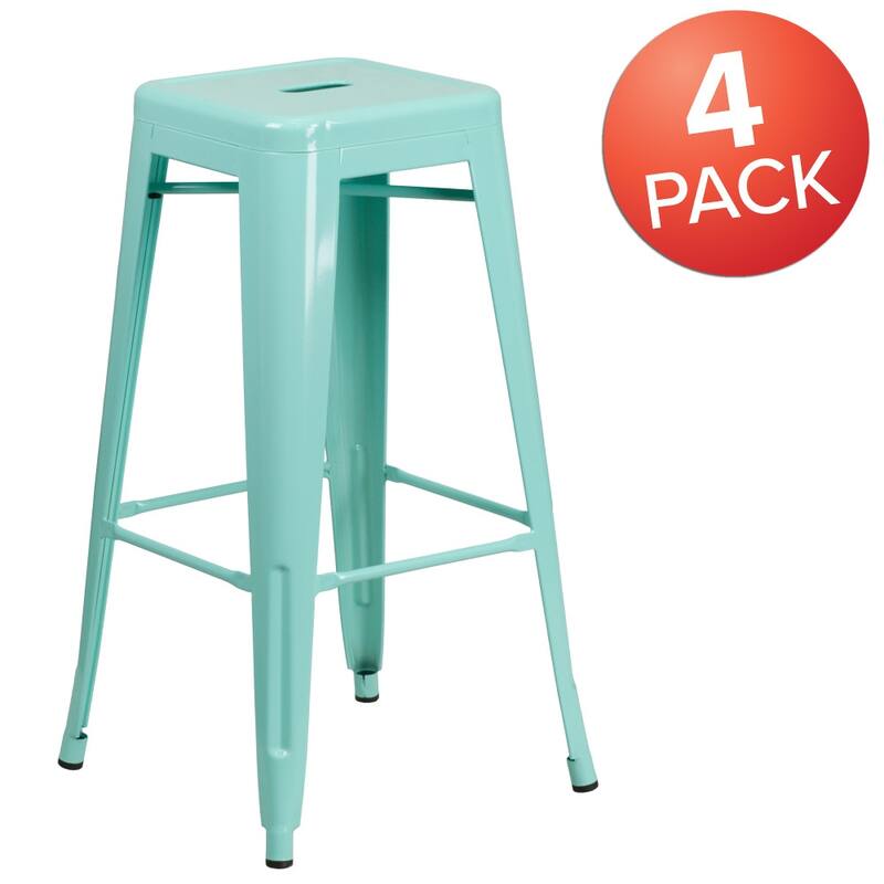 4 Pack 30" High Backless Metal Indoor-Outdoor Barstool with Square Seat