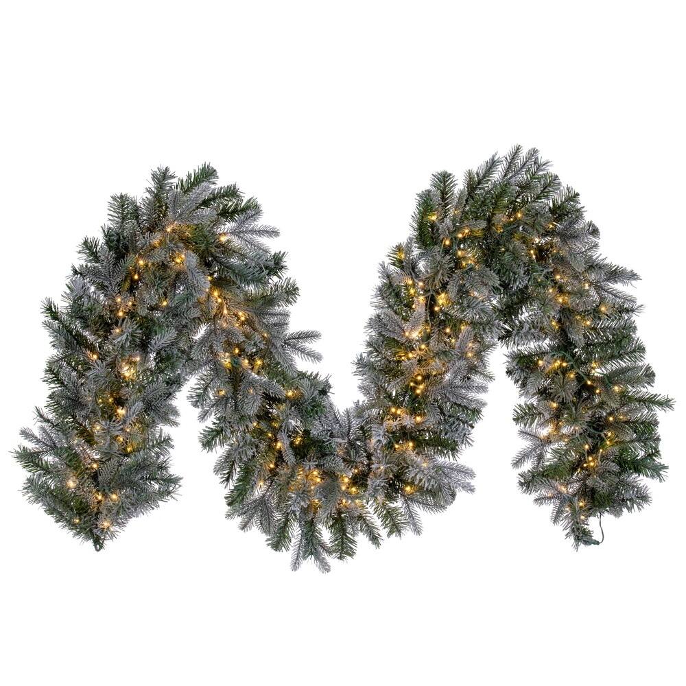 Vickerman 9' x 14" Frosted Douglas Fir Artificial Garland with Warm White LED Lights. - Warm White - 108"