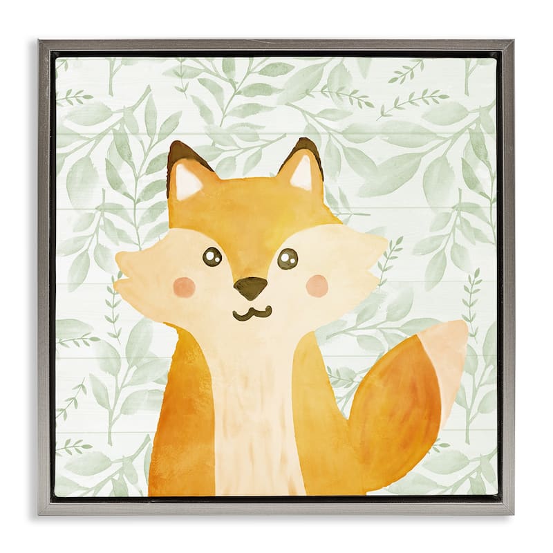 Stupell Whimsical Fox on Florals Framed Floater Canvas Wall Art Design By Kim Allen - 18 x 18 - Grey