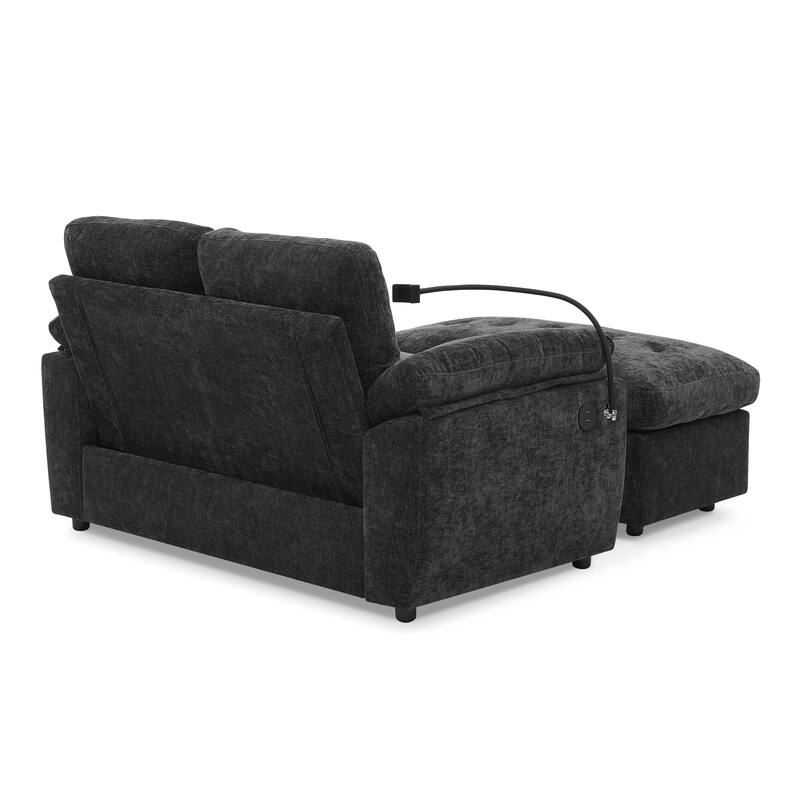 Double Recliner Chair with Adjustable Backrest, Storage Ottoman, USB Port & Phone Stand