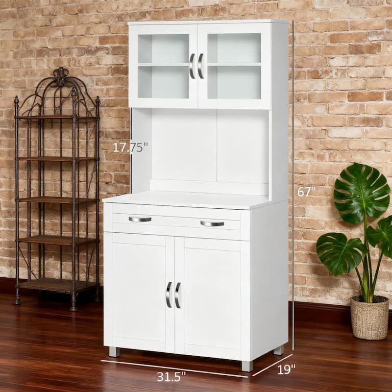 67" Modern Pantry, Wood Kitchen Storage Cabinets with Adjustable Shelves & Drawer, Tall Freestanding Cupboard for Dining Room