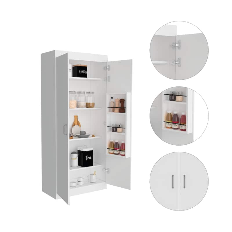 Varese 62-Inch High Double Door Pantry Cabinet With five interior shelves and spice rack - N/A