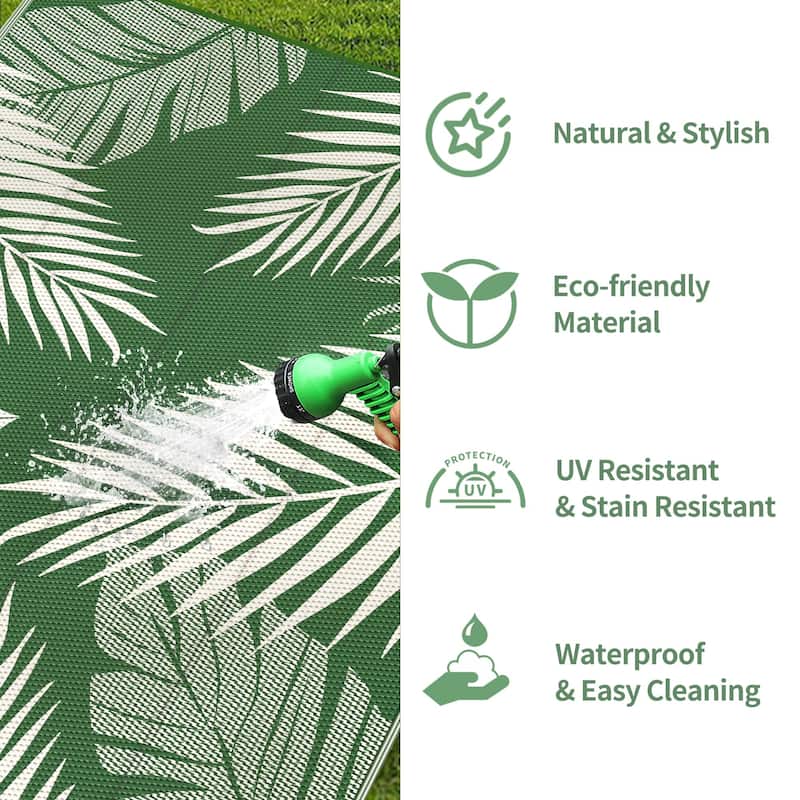 Mcow Palm Leaf Collection Reversible Woven Waterproof Outdoor Area Rug