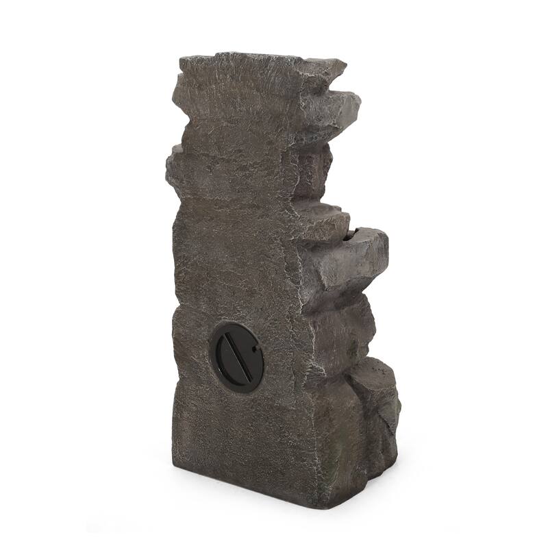 Roomfitters Apache 34-Inch Stacked Rock Outdoor Tiered Water Fountain with LED Lights, Weather-Resistant Faux Stone, Stone Gray