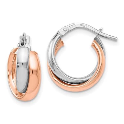 Curata 14k Two tone Gold Rose and White Double Wide Hoop Earrings 11x17.25mm