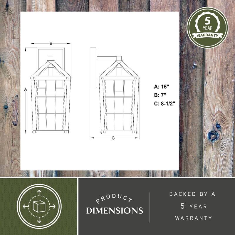 Gage 7-in Black Outdoor Farmhouse Wire Cage Wall Lantern, Dusk to Dawn 1-Light Wall Lamp Sconce with Clear Glass Panels