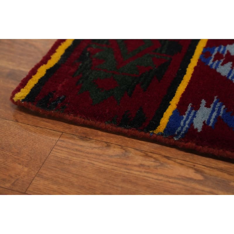 Hand-knotted Tribal Wool Red Geometric Oriental Area Rug - 9' 1'' X 6' 0''