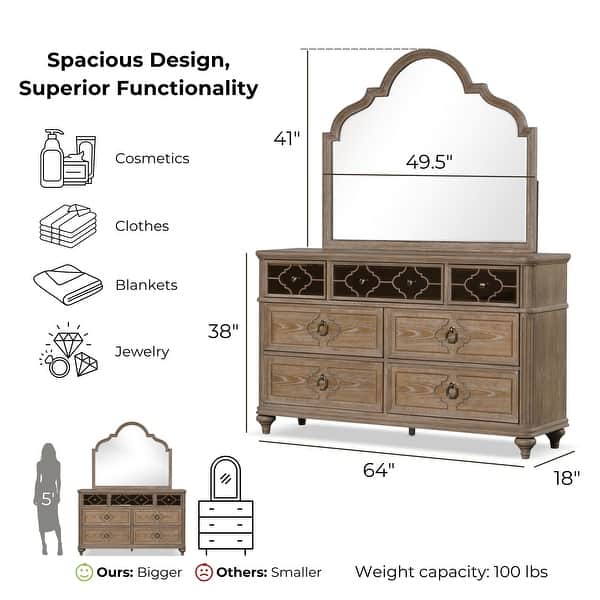 dimension image slide 0 of 4, Furniture of America Aveline Modern Rustic Oak 6-Piece Solid Wood Panel Bedroom Set