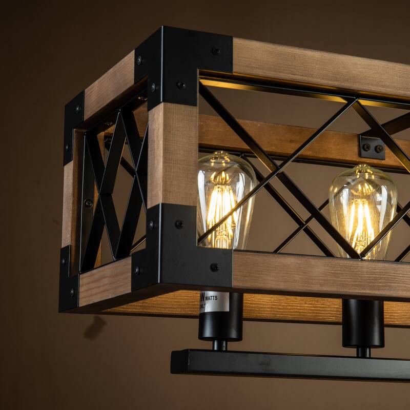 5-Light Farmhouse Square/Rectangle Kitchen Island Chandelier with Solid Wood Accent