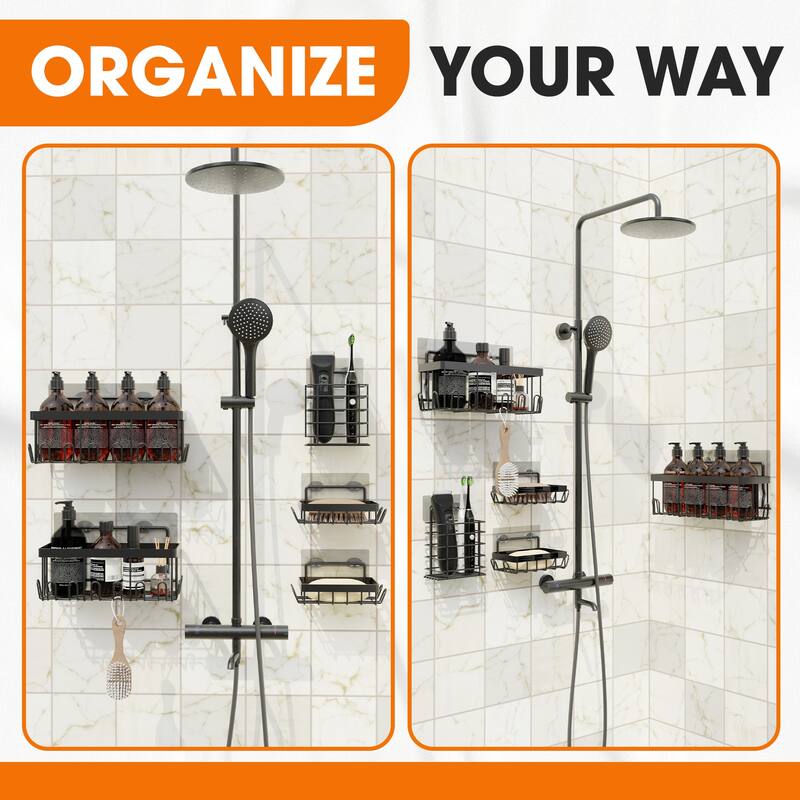 Cheer Collection 5 Pack Stainless Steel Shower Caddy Set Wall Mounted No Drill Storage Organizer - Pack of 5