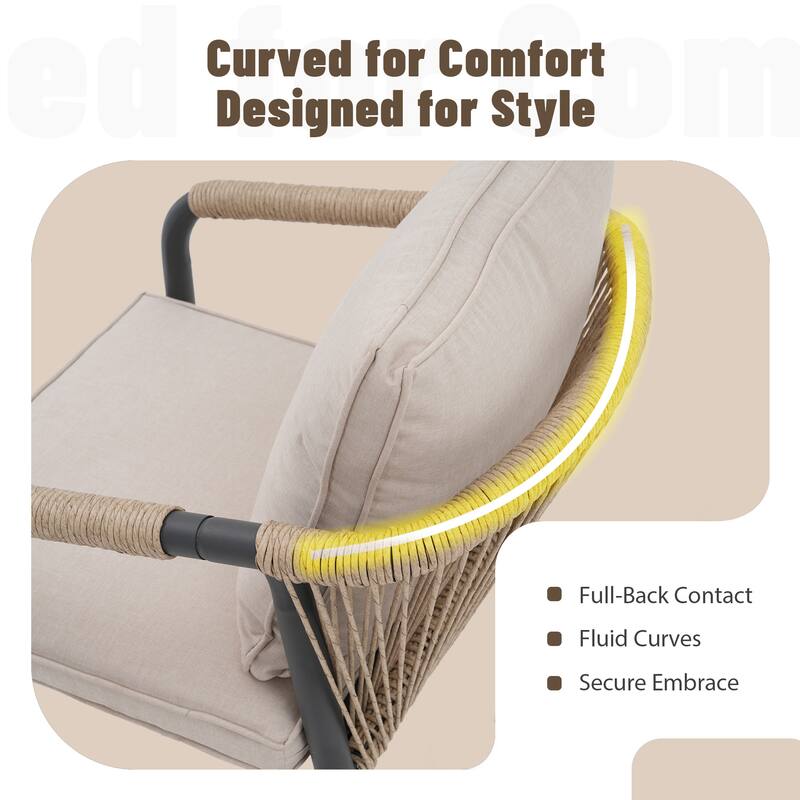 Outdoor Stackable Dining Chair Set of 2 or 4 with PE Wicker Back & Iron Frame