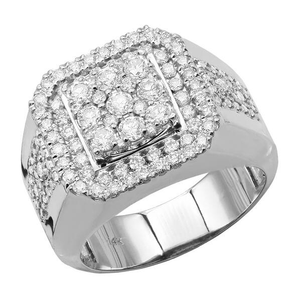 Shop Men S Real Hip Hop Jewelry Square Ring Round Diamond Band 3ctw In 14k Gold By Luxurman Overstock 31939848